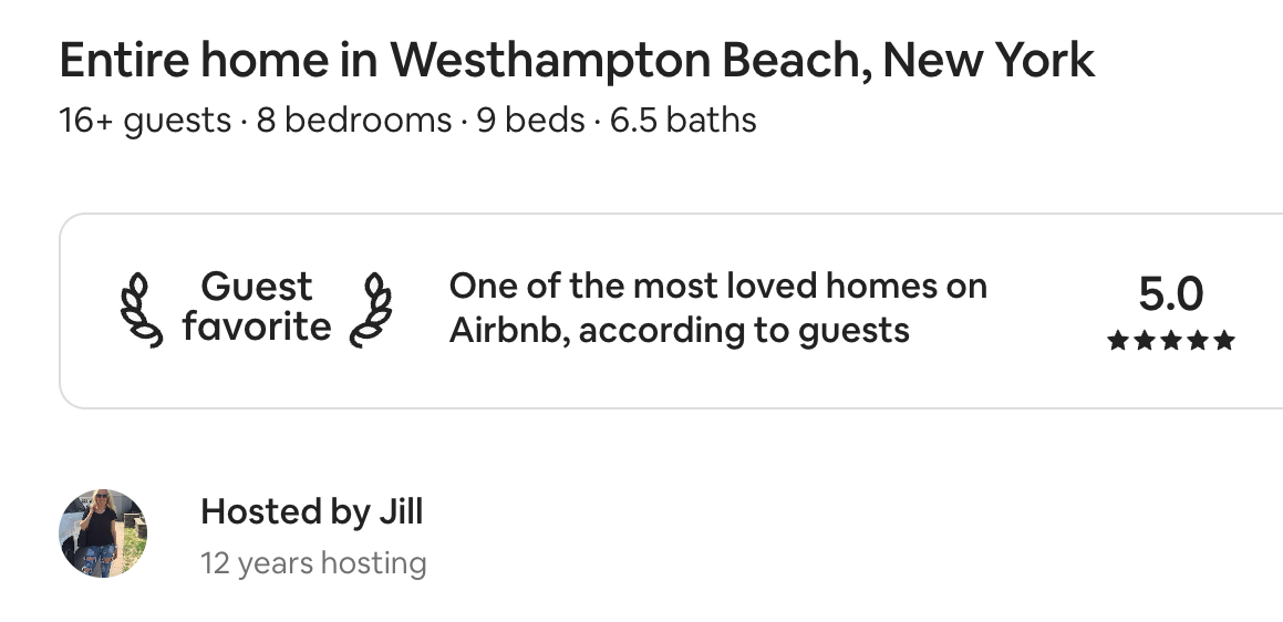 our home's designation as an Airbnb Guest Favorite, with 5.0 rating